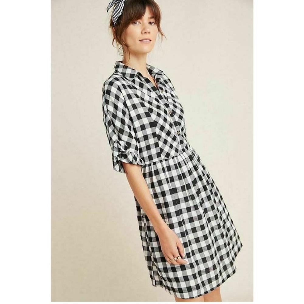 Anthropologie Porridge clothing Dinah Black and White Shirt Dress Large